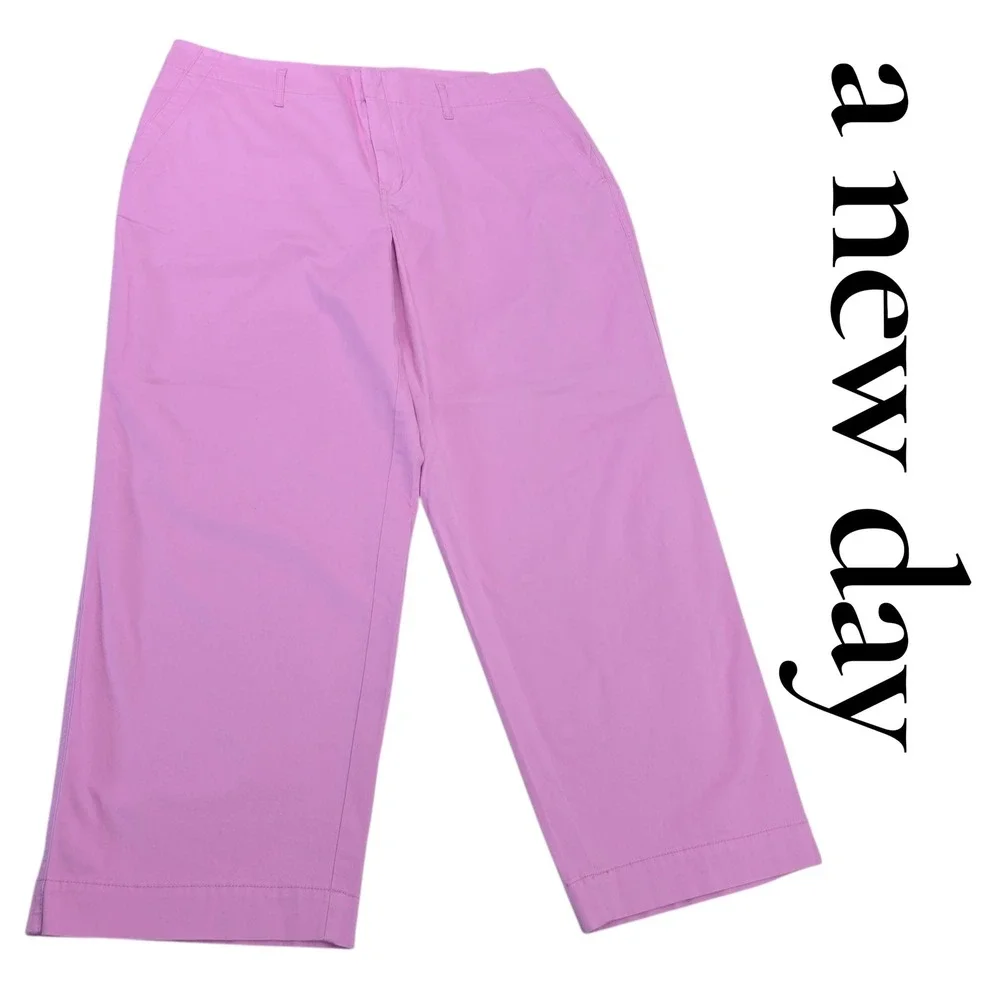 A New Day Womens Pink High Rise‎ Straight Leg Stretch Cotton Pants Size 17R